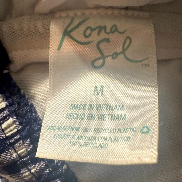 Kona Sol Navy and White Checkered Ruffled Neckline Swimsuit size Large - Picture 5 of 6